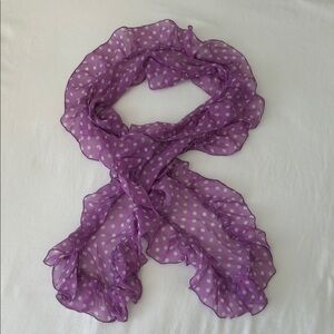Ralph Lauren Double RL Sheer Purple Polka Dot Scarf approx 46” long